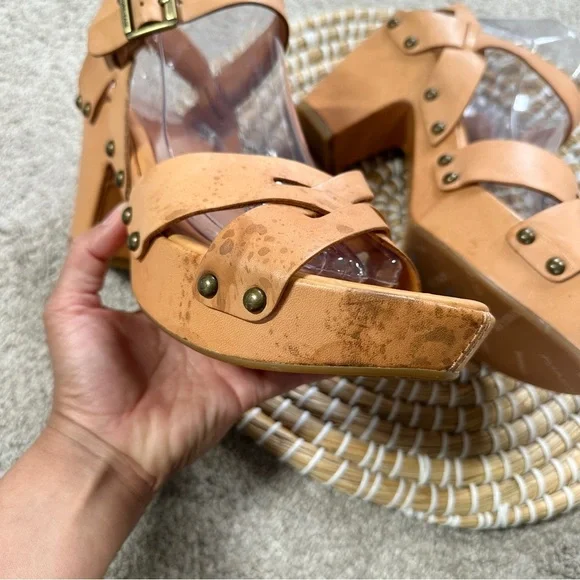 Kork-Ease Women’s Deborah Leather Studded Sandals Heeled Chunky in Tan 10 - Picture 12 of 16